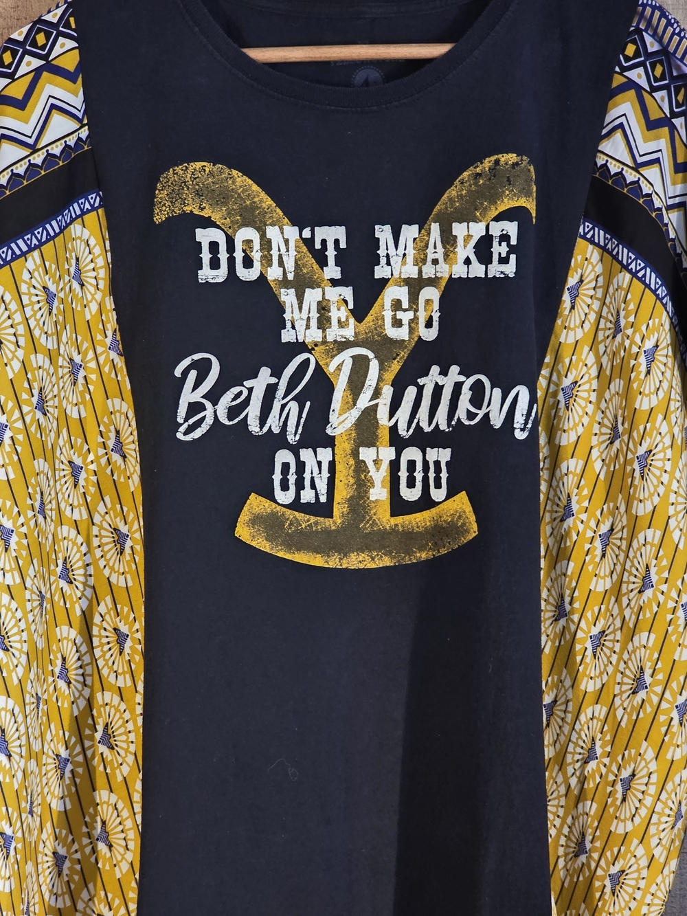Upcycled Beth Dutton Graphic Short Sleeve Tee - Black and Mustard - Picture 3 of 6